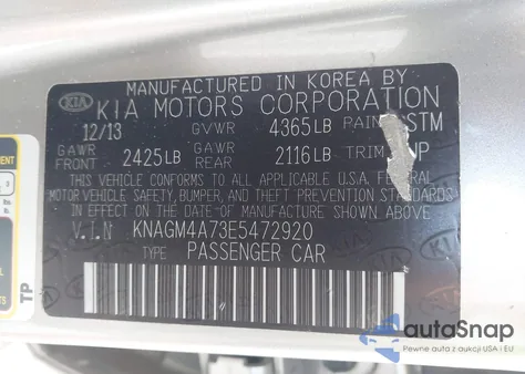 2014 Kia Optima Lx from USA, damaged, VIN KNAGM4A73E5472920